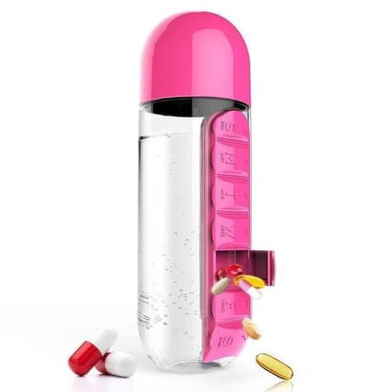 Sofistar Steklenica za vodo s škatlico za tablete- roza