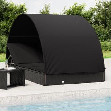 Vidaxl vidaXL Ležalnik za 2 osebi s polkrožno streho, črne barve, 211 x 112 x 140 cm