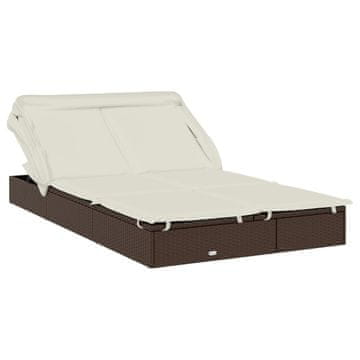 Vidaxl Vrtna postelja za 2 osebi s streho rjava 213x118x97 cm PE ratan