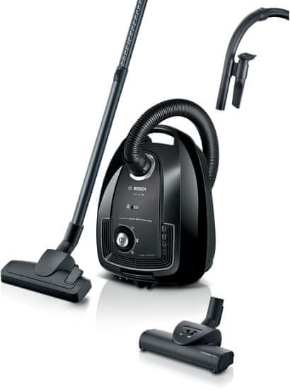 Bosch BOSCH Serie 4 BGB38BA3T – Cevni sesalnik z vrečko, moč 850 W, kapaciteta prahu 4 L, 3 šobe, HEPA filtracija, črn