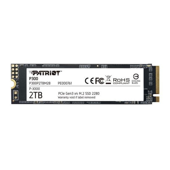 slomart Patriot Memory P300 M.2 SSD 2000 GB, PCIe 3.0 NVMe, hitrost branja 2100 MB/s, hitrost pisanja 1650 MB/s, 2 TB prostora