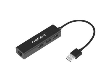 Natec NATEC Dragonfly USB 2.0 Črn Hub s 3 USB priključki in 1 RJ-45 Ethernet priključkom, združljiv z Windows in Mac OS.