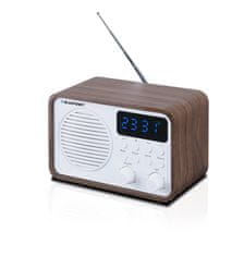 Blaupunkt Prenosni radio z Bluetooth in USB BLAUPUNKT PP7BT, rjava lesena/bele barve, FM z 60 postajami, alarmna ura, daljinski upravljalnik, idealen za notranjo in zunanjo uporabo.