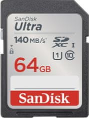 SanDisk SanDisk Ultra 64 GB SDXC UHS-I Class 10 - Visoko zmogljiva spomina kartica, odporna na vodo in udarce, bralna hitrost 120 MB/s