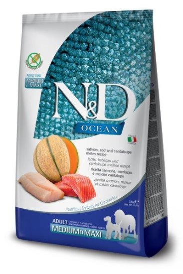 Farmina ocean dog losos, trska, melona, melona, kantalupa adult medium maxi - suha hrana za pse - 2,5 kg