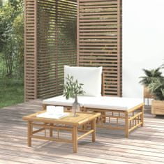 Greatstore Vrtna garnitura 3-delna s kremno belimi blazinami bambus