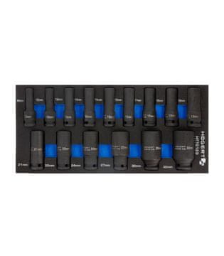 Hoegert HT7G129 SET UDARNIH NATIČNIH KLJUČEV, 15-DELNI, organizator EVA, za voziček z orodjem