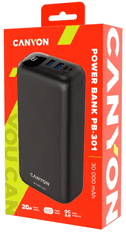 Canyon PB-301 powerbank, 30000 mAh, črn (CNE-CPB301B) - odprta embalaža