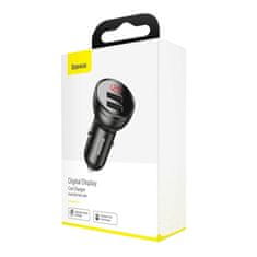 BASEUS CCBX-0G Avtomobilski polnilec z zaslonom 24W 2x USB sive barve