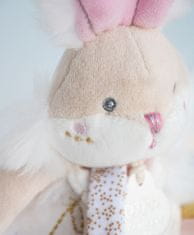 Doudou Igrača zajček z ropotuljico in držalom za dudo 21 cm