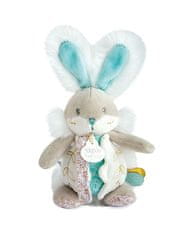 Doudou Igrača zajček z ropotuljico in držalom za dudo 21 cm
