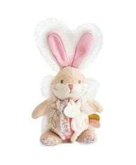 Doudou Igrača zajček z ropotuljico in držalom za dudo 21 cm