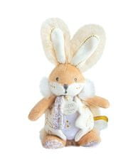 Doudou Igrača zajček z ropotuljico in držalom za dudo 21 cm