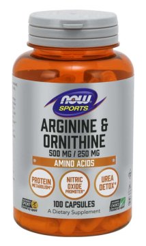 NOW Foods Arginin &amp; Ornitin 500 mg / 250 mg, kapsule