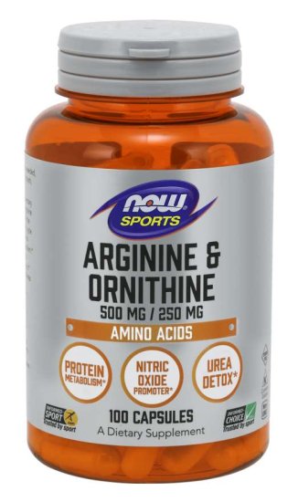 NOW Foods Arginin &amp; Ornitin 500 mg / 250 mg, kapsule