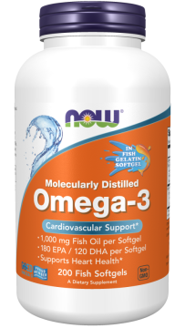 NOW Foods Omega-3, molekularno destilirana, 200 ribjih kapsul