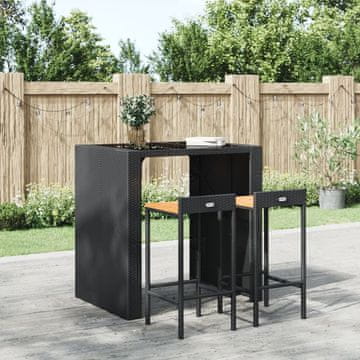 Vidaxl vidaXL Barski stoli, komplet 2 kosov, črn poli ratan in masiven akacijev les