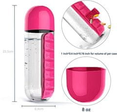 Sofistar Steklenica za vodo s škatlico za tablete- roza