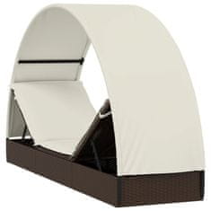Vidaxl Vrtni ležalnik s streho rjav 211x57x140 cm poli ratan