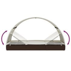 Vidaxl Vrtni ležalnik s streho rjav 211x57x140 cm poli ratan