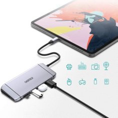 Choetech Večfunkcijski USB HUB, čitalnik SD in TF kartic, HDMI 4K VGA Full HD RJ45 9v1, siv