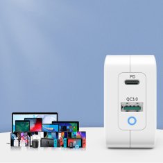 Choetech Hitro polnilnik GaN USB tip C PD USB-A QC3.0 65 W 3,25 A bel