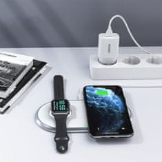 Choetech Brezžični polnilnik Qi 2v1 za pametni telefon Apple Watch s stojalom USB tip C, bel