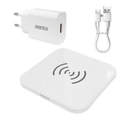 slomart choetech komplet qi brezžični polnilec 10W za slušalke s telefonom črne barve (t511-s) + eu polnilec 18W bele barve (q5003) + usb - microusb kabel 1,2 m bele barve