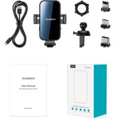 Choetech Indukcijski polnilnik z držalom za avto + magnetni nastavki, črn
