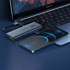 Choetech Večfunkcijski HUB adapter z zaslonom USB-C USB-A VGA AUX SD TF 12v1 siv