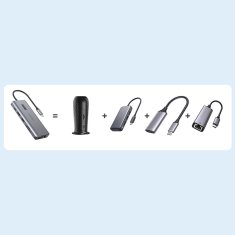 Choetech Večfunkcijski HUB adapter z zaslonom USB-C USB-A VGA AUX SD TF 12v1 siv