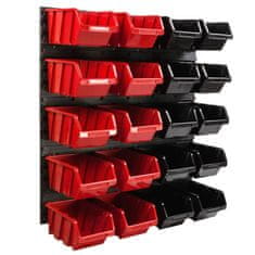 botle Viseča plošča za orodje 77 x 78 cm z 20 kos Škatla stenskih Rdeča in Črna škatle plastika