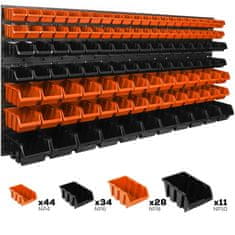 botle Viseča plošča za orodje 173 x 78 cm z 117 kos Škatla stenskih Oranžna in Črna škatle plastika XL
