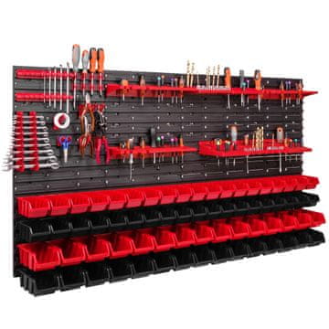 botle Komplet plošč z držali za orodje 156 x 78 cm z 68 kos Škatla viseče Rdeča in Črna škatle plastika