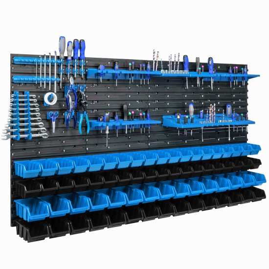 botle Komplet plošč z držali za orodje 156 x 78 cm z 68 kos Škatla viseče Modra in Črna škatle plastika