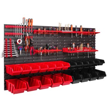 botle Komplet plošč z držali za orodje 156 x 78 cm z 22 kos Škatla viseče Rdeča in Črna škatle plastika