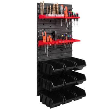 botle Stenska plošča za orodje 39 x 78 cm z 9 kos Škatla viseče Črna škatle s kompletom držal plastika