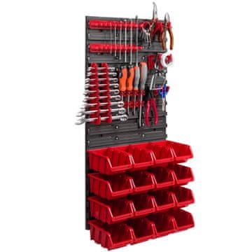 botle Stenska plošča za orodje 39 x 78 cm z 16 kos Škatla viseče Rdeča škatle s kompletom držal plastika
