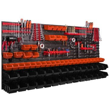 botle Stenska plošča za orodje 173 x 78 cm z 63 kos Škatla viseče Oranžna in Črna škatle plastika XL