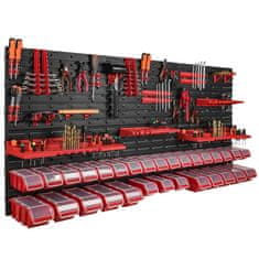 botle Stenska plošča za orodje 173 x 78 cm z 30 kos Škatla s pokrovom viseče Rdeča škatle plastika XL