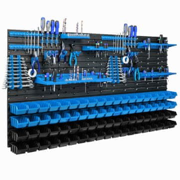 botle Stenska plošča za orodje 156 x 78 cm z 76 kos Škatla viseče Modra in Črna z 2 veliki polici