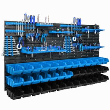 botle Stenska plošča za orodje 156 x 78 cm z 39 kos Škatla viseče Modra in Črna škatle plastika