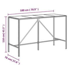 Vidaxl Barska miza s stekleno ploščo črna 180x70x110 cm poli ratan