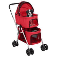 shumee Zložljiv pasji voziček 2-nadstropni rdeč 83x48x97 cm blago