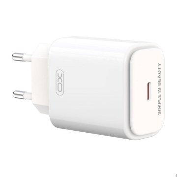 XO omrežni polnilec l90b, usb-c, pd 20w + qc 3.0 18w (bel)