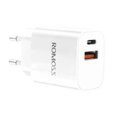 Romoss omrežni polnilnik ac20t, usb + usb-c, 20 W (bela)