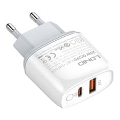 LDNIO  A2424C USB, USB-C 20W omrežni polnilnik + kabel USB-C - Lightning
