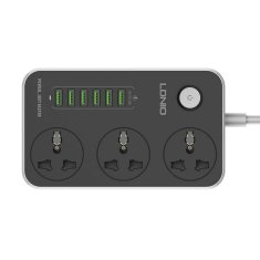 LDNIO napajalnik s 3 vtičnicami, 6x usb, sc3604, eu/us, 2500 W (siva)