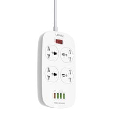 LDNIO Napajalnik s 4 vtičnicami, 4x USB, sc4407, eu/us, 2500 W (bela)