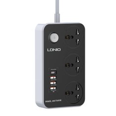 LDNIO napajalnik s 3 vtičnicami, 4x usb, sc3412, eu/us, 2500 W (siva)